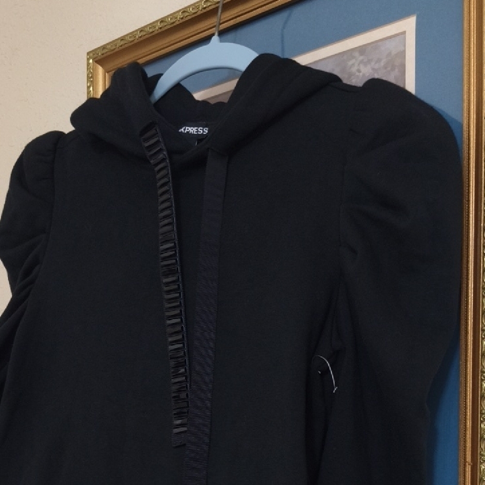 Express Black Long Sleeve Sweater Dress Balloon Sleeve Contemporary Y2k - Picture 3 of 12